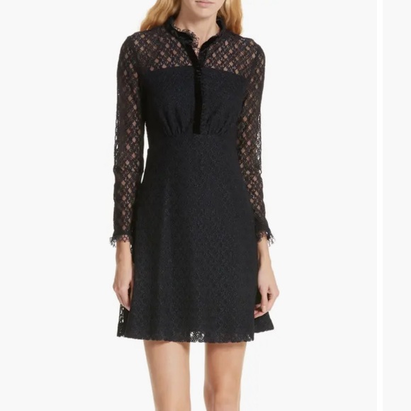 Sandro Dresses & Skirts - Sandro Navy Lace Velvet Trim Cocktail Dress size 2